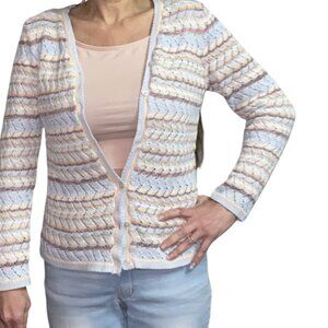 Sz.S*Allison Daley*Light Blue/Tan/Cream-Colored Cardigan